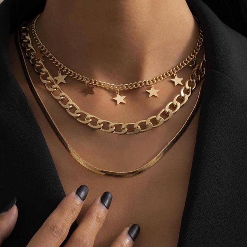 Layered Necklace Chain 14K Gold Plated